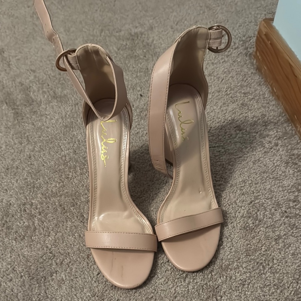 Lulu's Tan Stiletto Heels with Ankle Strap